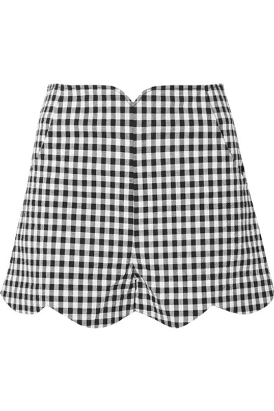 Paper London Peche Scalloped Gingham Cotton-blend Seersucker Shorts In Black