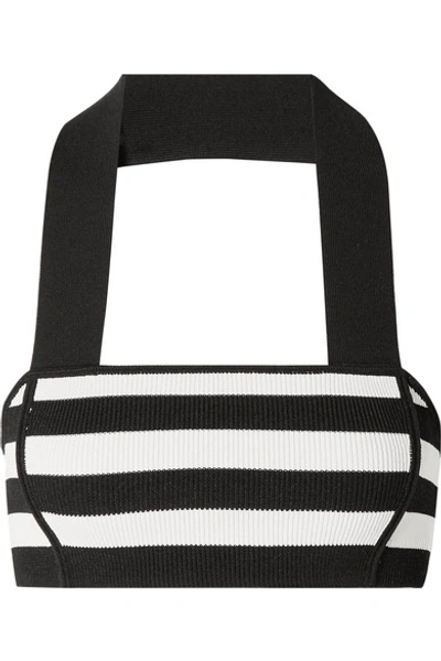 Khaite Janet Cropped Striped Stretch-knit Halterneck Top In Black