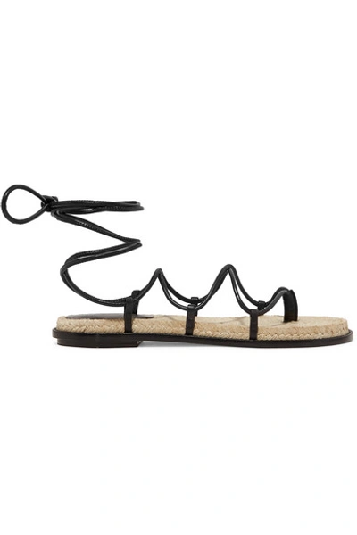Paul Andrew Wrap It Up Leather Espadrille Sandals In Black