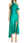 Cushnie One-shoulder Silk Satin Slipdress In Jade