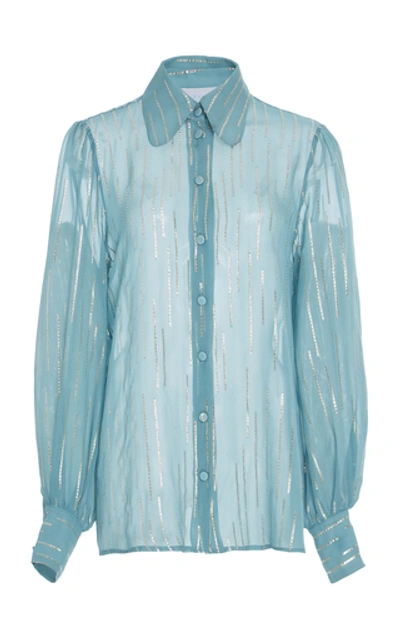 Luisa Beccaria Silk-blend Chiffon Pussy Bow Blouse In Blue