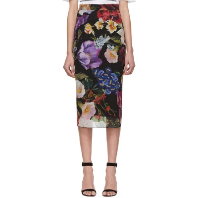 Dolce & Gabbana Dolce And Gabbana Black Silk Floral Skirt In Hnbb1 Fiori