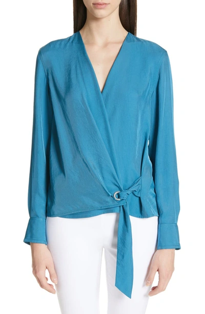 Rag & Bone Felix Tie-front Popover Blouse In Blue Teal