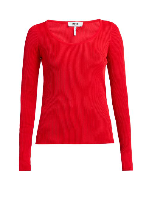 Msgm Scoop Neck Stretch Knit Top In Red | ModeSens