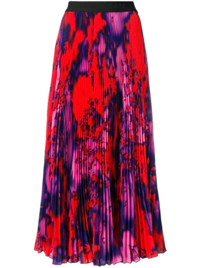 Msgm Tie-dye Print Pleated Midi Skirt In Red