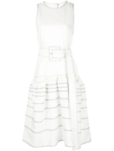 Proenza Schouler Dropped-waist Topstitched Stretch-cotton Dress In White
