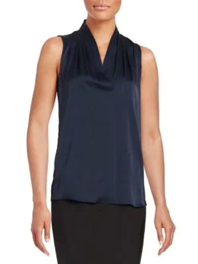 Kobi Halperin Pleat Detail Stretch-silk Top In Midnight Blue