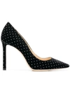 Jimmy Choo Romy 100 Glitter-dot Velvet Pumps In Black