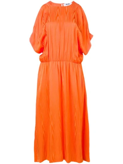 Msgm Cold-shoulder Midi Dress In Orange