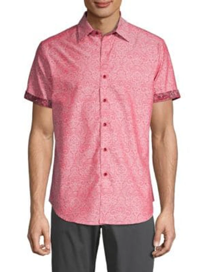 Robert Graham Men's Equinox Tone-on-tone Short-sleeve Shirt In Coral