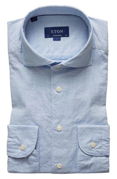 Eton Soft Casual Contemporary Fit Solid Cotton & Silk Shirt In Blue
