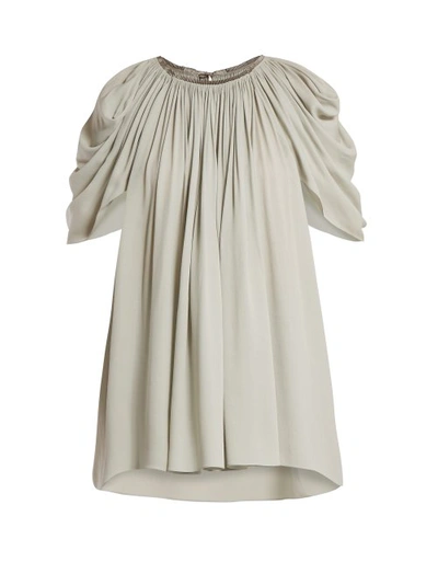 The Row Taya Pleated Ruched Short-sleeve Top In Light Grey