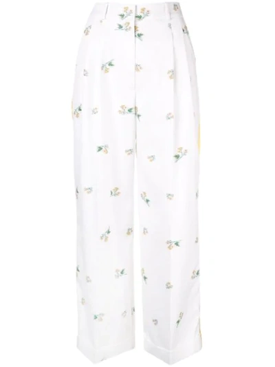 Racil Agadir Floral-embroidered Striped Trousers In White