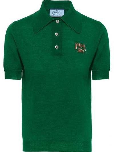 Prada Logo Wool Polo Shirt In Green
