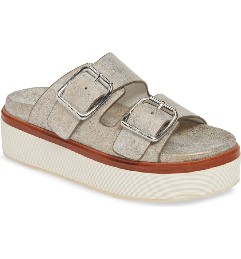 Jslides Bowie Platform Slide Sandal In Bronze Metallic Suede