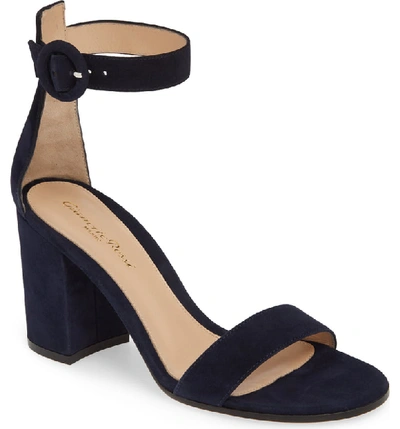 Gianvito Rossi Block Heel Sandal In Denim Blue Suede