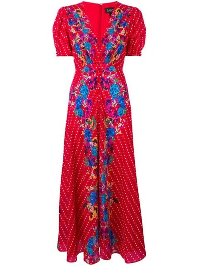 Saloni Polka Dot Maxi Dress In Red