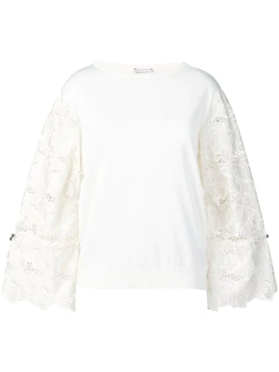 Moncler Embroidered Floral Sleeves Jumper In Neutrals