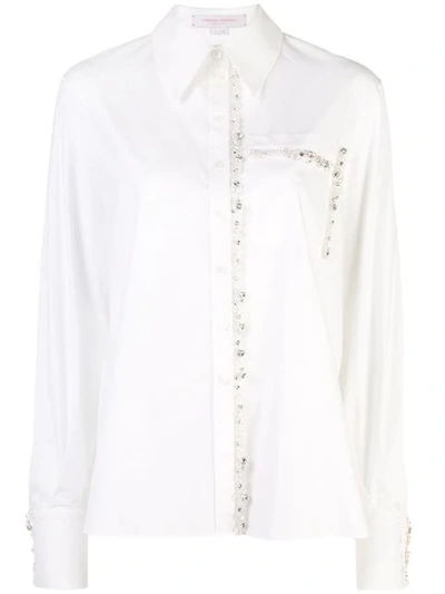 Carolina Herrera Long Sleeve Cotton-blend Shirt In White