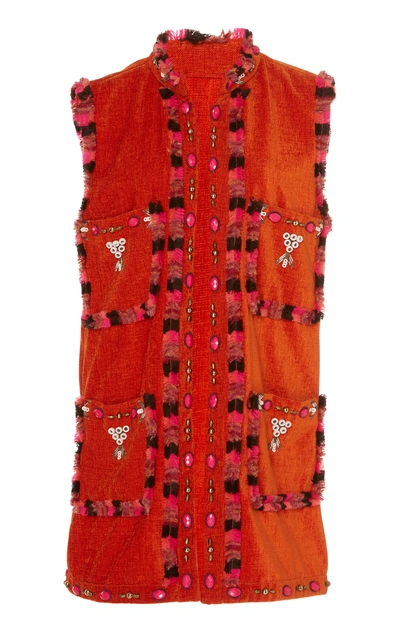 Anna Sui Embellished Chenille Vest In Orange