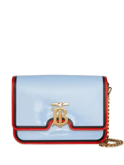 Burberry Small Painted Edge Leather Tb Bag In Blue
