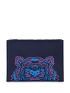 Kenzo Neoprene Tiger Head Pouch In Blue