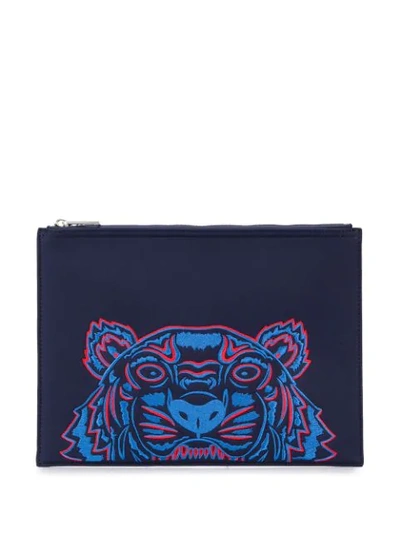 Kenzo Neoprene Tiger Head Pouch In Blue
