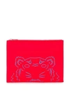 Kenzo Neoprene Tiger Head Pouch In Red