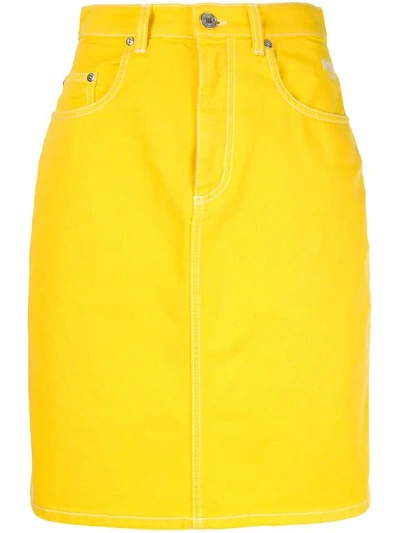 Msgm Denim Straight Skirt In Yellow