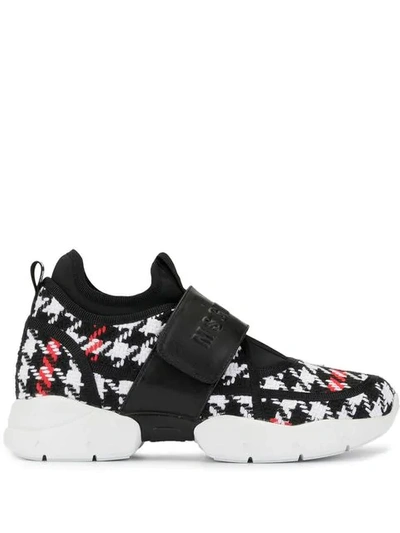 Msgm Woven Houndstooth Sneakers In Black
