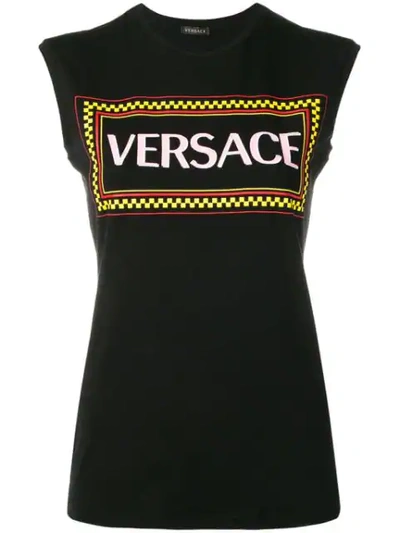 Versace Logo Print Tank Top In Black