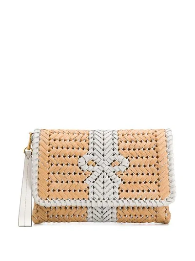 Anya Hindmarch Neeson Woven Leather And Straw Clutch In Neutrals