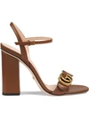 Gucci Marmont Logo-embellished Leather Sandals In Brown