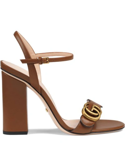 Gucci Marmont Logo-embellished Leather Sandals In Brown