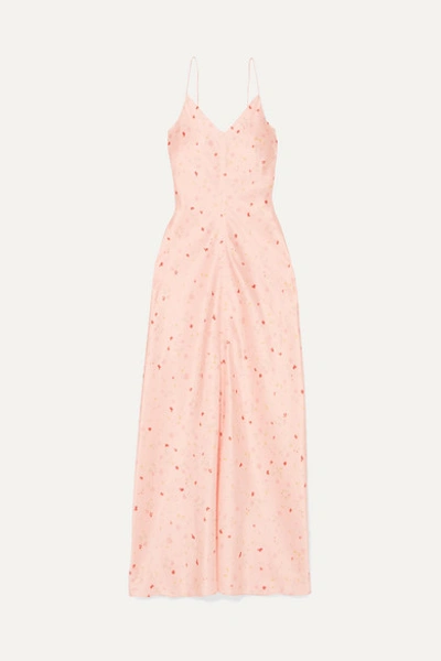 Ganni Floral-print Silk-blend Satin Maxi Dress In Pastel Pink