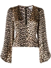 Ganni Leopard Print Silk Satin Blouse In Multi