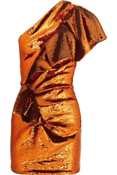 Alexandre Vauthier One-shoulder Sequined Crepe De Chine Mini Dress In Orange