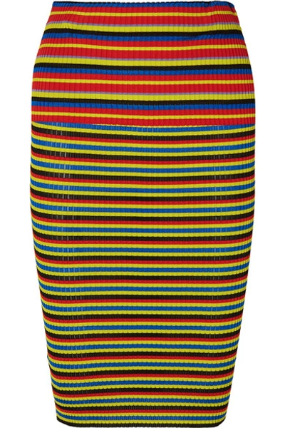Versace Striped Ribbed-knit Pencil Skirt In Yellow