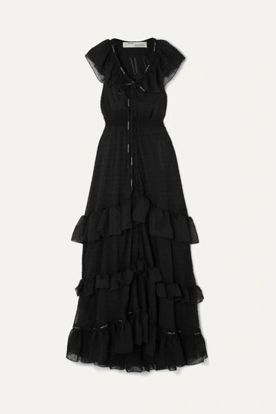 Off-white Ruffled Tiered Swiss-dot Chiffon Maxi Dress In Black