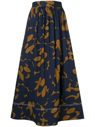 Marni Printed Midi Skirt In Dark Blue