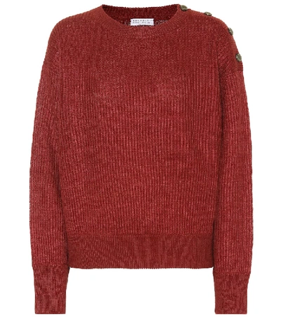 Brunello Cucinelli Linen And Silk Sweater In Red