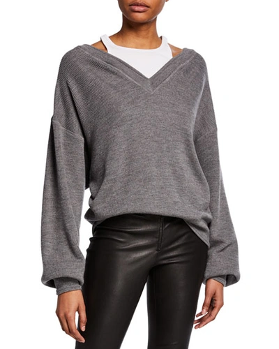 Alexander Wang T Bi-layer V-neck Sweater With Tank In Gray