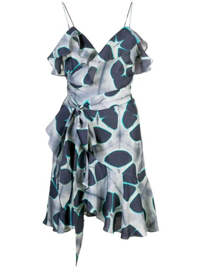 Alexis Kalani Silk Patterned Flounce Self-tie Dress In Oceanic