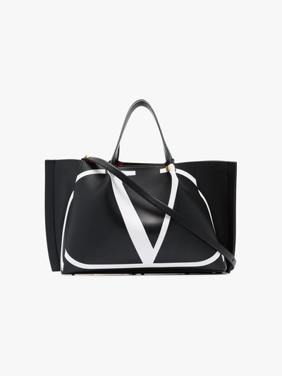 Valentino Garavani Vlogo Leather Tote In Black & White