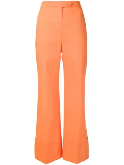 Sara Battaglia Oversized Cuffed Mid Rise Stretch Pants In Orange
