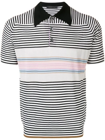 Prada Striped Knit Polo Shirt In White