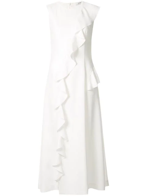 Goen J Cecilia Ruffled Midi Dress In White | ModeSens
