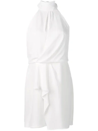 Halston Heritage Turtleneck Sleeveless Mini Dress With Drape Front Detail In White