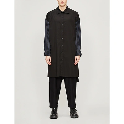 Yohji Yamamoto Striped Oversized Cotton-twill Shirt In Black