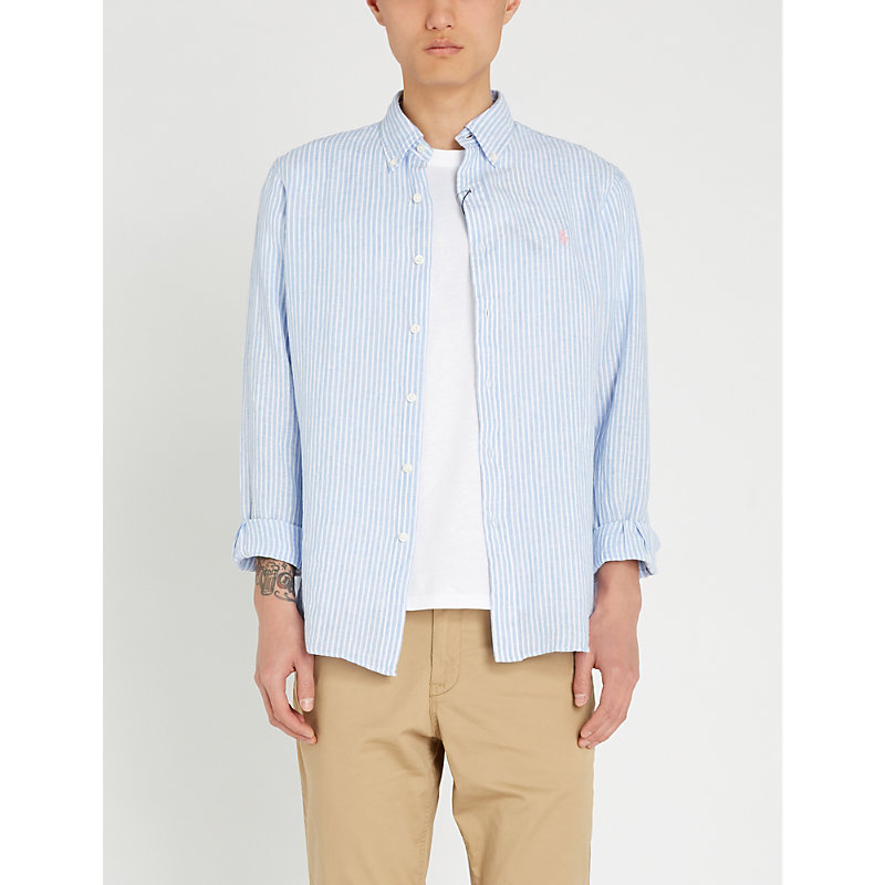 Polo Ralph Lauren Sport Striped Slim-fit Linen Shirt In 3334a Blue/white |  ModeSens